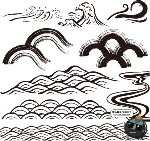 日式中国古风传统古典手绘波浪海浪波纹png免抠图AI矢量设计素材-设计猿