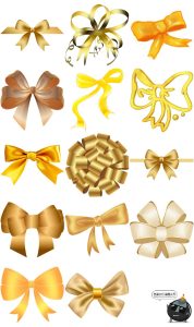 金色丝带蝴蝶结礼物盒包装礼花结领结装饰后期合成PNG免抠PS素材-设计猿