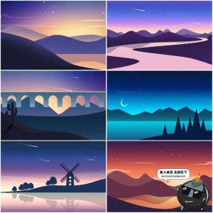 扁平化简约唯美游戏场景文章配图山脉自然风景AI矢量插画PSD素材-设计猿