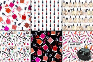 时尚手绘水彩化妆彩妆刷子口红眼影香水背景PNG免扣设计PSD素材-设计猿