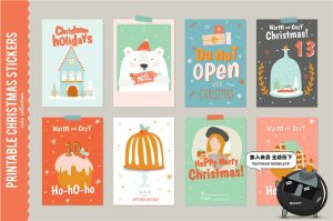 卡通圣诞节动物白熊天使糖果插画背景贺卡包装平面设计AI矢量素材-设计猿