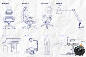 复古设备图解电话传真机打字机投影仪拆解说明线稿AI矢量插画素材-设计猿