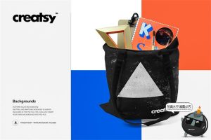 帆布袋布袋购物袋手提袋单肩袋装满物品智能贴图样机PSD模板素材-设计猿