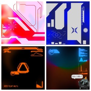 潮流炫酷电音科幻音乐专辑CD封面边框HUD元素AI矢量PSD模板素材-设计猿