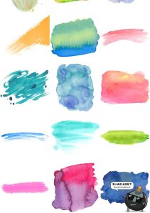 唯美淡雅水彩手绘笔触水墨晕染喷溅泼墨墨迹元素PNG免扣设计素材-设计猿