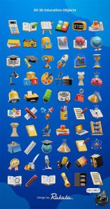 卡通3D开学季学习文具学校教育办公用品图标插图插画PNG免抠素材-设计猿