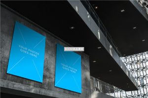 深色墙体户外电梯过道广告海报画框样机效果图展示PSD模板PS素材-设计猿