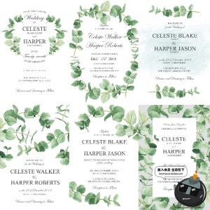 小清新水彩手绘绿色植植物婚礼邀请函结婚请柬海报背景PSD素材-设计猿