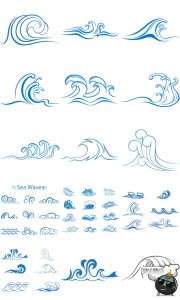 卡通手绘蓝色大海海洋海浪浪花波浪海水水花波纹背景PNG免抠素材-设计猿