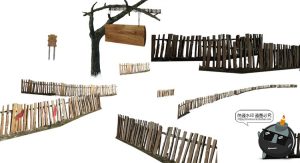 乡村竹篱笆栏杆护栏木栅栏生态圈养围挡围栏后期场景合成PSD素材-设计猿