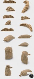 沙包沙袋防御障碍物围挡战场战争场景后期合成免扣PNG免抠PS素材-设计猿