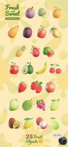 3D水果图标牛油果苹果猕猴桃西瓜草莓香蕉PNG免抠APPUI标icon素材-设计猿