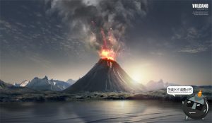 火山喷发爆发岩浆自然地质特效后期合成场景海报PSD模板分层素材-设计猿