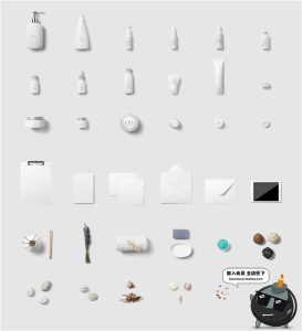 简约酒店床品清扫牌卫浴洗浴用品布草信封文具餐具VI样机PSD素材-设计猿