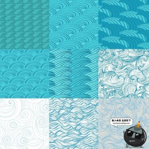 中国传统淡蓝色波浪花祥云海浪水纹纹理背景图案线条AI矢量素材-设计猿