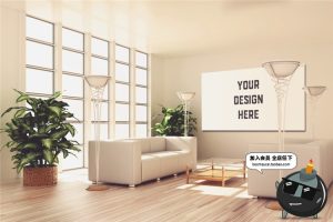 室内家居背景墙卧室装饰画简约展示框相框架智能贴图PSD样机素材-设计猿