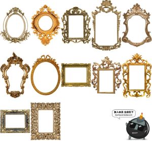 复古欧式古典金银纹理相框边框png免抠图透明素材ps设计装饰元素-设计猿
