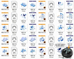2.5D等轴等距现代蓝色商务手机UI海报插画设计PSD模板AI矢量素材-设计猿