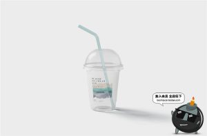 透明塑料冰淇淋杯奶茶吸管杯品牌包装提案样机Mockups模板PSD素材-设计猿