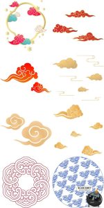 新中式中国风古典祥云剪纸风腾云图案装饰PNG插画AI矢量设计素材-设计猿