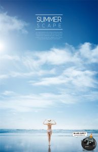 唯美海边大海蓝天沙滩度假创意夏日夏季促销宣传海报PSD模板素材-设计猿