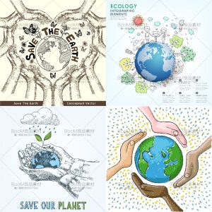 手绘保护环境地球环手捧地球保海报简约插画AI矢量模板设计素材-设计猿