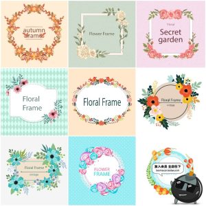 文艺小清新绿色植物底纹LOGO标志鲜花环边框花纹AI矢量设计素材-设计猿