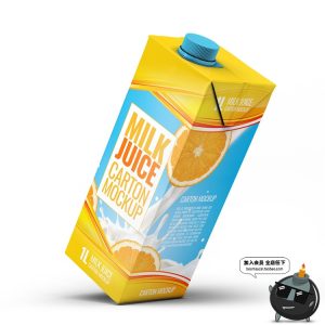 果汁牛奶饮料饮品纸盒带盖子方形包装盒智能贴图样机PSD模板素材-设计猿