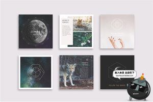 现代简约小清新文艺时尚贴图正方形照片图文排版PSD模板PS素材-设计猿