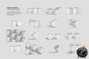 时尚搪瓷杯老式茶杯缸vi效果展示智能贴图样机PSD模板Mockup素材-设计猿