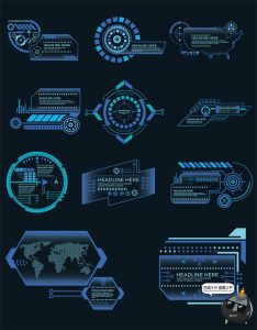 科技HUD科幻电子仪表盘未来技术显示全息信息边框AI矢量图素材-设计猿