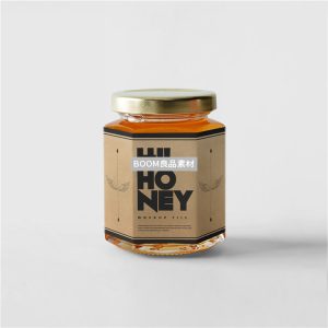 蜂蜜玻璃罐头6棱形瓶透明包装外观效果展示贴图样机模板PSD素材-设计猿