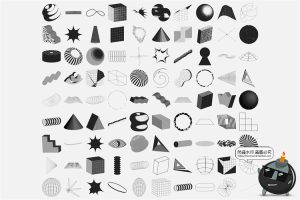 潮流复古酸性抽象磨损做旧3D几何图形网格噪点PNG免抠AI矢量素材-设计猿