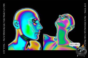 像仪彩主视觉酷炫全息镭射渐变热虹渐变抽象人物PNG免抠图素材-设计猿