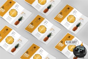 竖版三折页企业宣传单画册菜单手册vi智能贴图样机PSD模板PS素材-设计猿