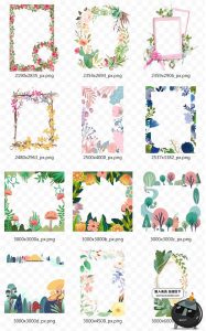 唯美森系小清新植物花卉花环手绘绿叶花草边框装饰PNG免抠PS素材-设计猿