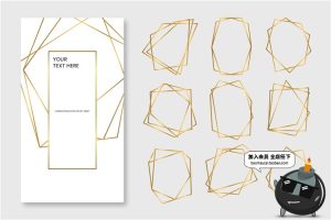 白金色简约风几何线条异形边框婚礼请柬生日派对卡片AI矢量素材-设计猿