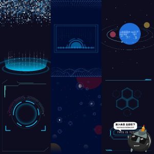 高科技科幻全息立体3D数据统计显示游戏广告海报装饰PSD素材元素-设计猿