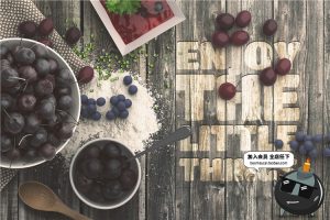 面包店场景创意古老木质桌面顶视图餐饮摆件展示模型PSD模板素材-设计猿