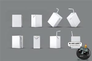 牛奶果汁纸质饮料纸盒装吸管盒包装样机VI效果PSD模板PS设计素材-设计猿