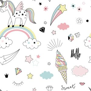 清新卡通独角兽小猫彩虹花朵云朵冰淇淋星星PNG免扣AI矢量图素材-设计猿