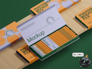 文创翻盖文具铅笔纸盒一盒子产品包装样机效果图展示PSD模板素材-设计猿