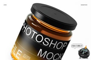 透明玻璃蜂蜜果酱铁盖罐头瓶子包装样机PSD模板贴图效果展示素材-设计猿