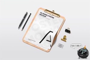 办公文件文档白纸背板木质板夹剪切板展示贴图文具样机模板PS素材-设计猿