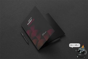 黑色沉稳商务提案样机办公文具名片本子板夹信封纸张PSD模板素材-设计猿