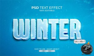 3D冰冻冰块冰雪文字效果字体特效样机海报LOGO标题PSD模板PS素材-设计猿