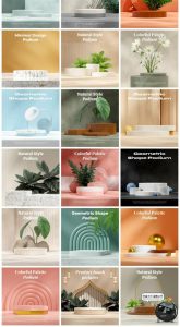 清新立体文艺场景空间电商产品展示主图展台3D背景PSD模板PS素材-设计猿