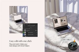 波西米亚风室内场景笔记本电脑平板屏幕演示贴图样机PSD模板素材-设计猿