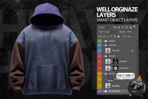 潮流大码宽松街头服饰连衣帽卫衣外套印花图案PSD模板样机PS素材-设计猿