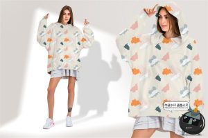 潮牌宽松oversize女装长袖连帽模特卫衣图案贴图PSD模板样机素材-设计猿